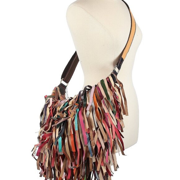 Colorful leather fringed handbag NWT - Picture 1 of 3